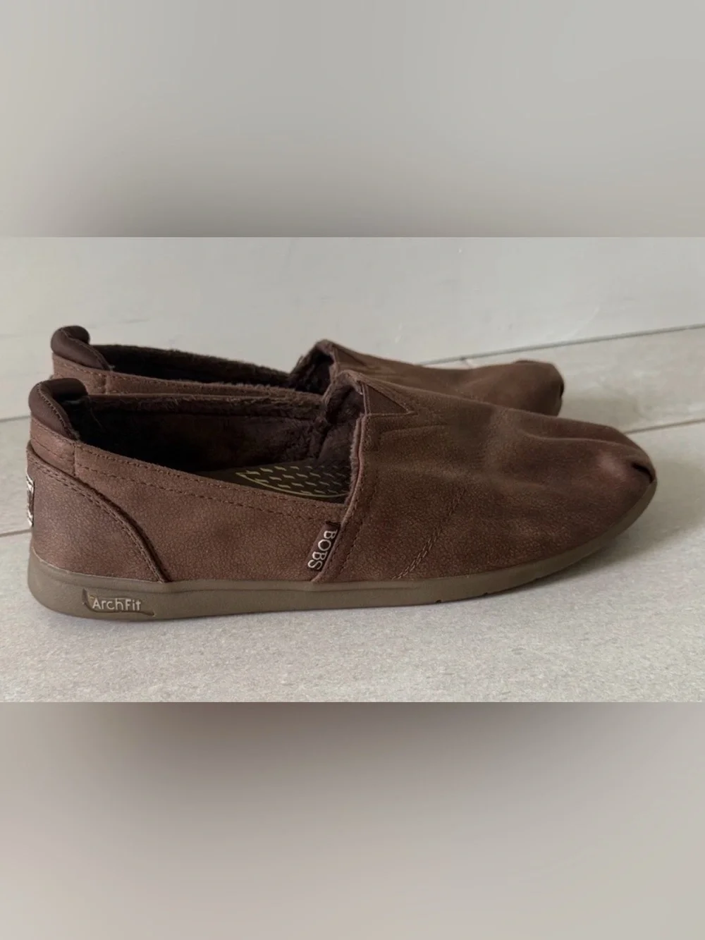 BOBS Skechers Arch Fit Air-Cooled Brown Faux Fur Lined Slip-On Shoes Women’s 9